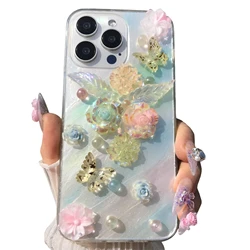 Handmade Dreamy Floral Butterfly Beaded Soft TPU Dustproof Phone Case - iPhone 16 (Colorful)