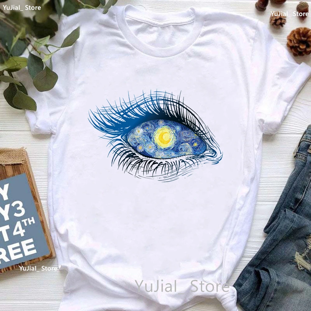 Футболка женская с принтом звездного неба и иллюстраций, модный топ с эстетичным дизайном для девушек, уличная одежда в стиле Харадзюку, на лето