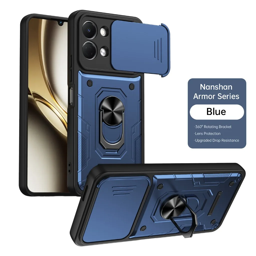 Durable Armor Phone Case with 360° Ring Holder & Slide Camera Protection