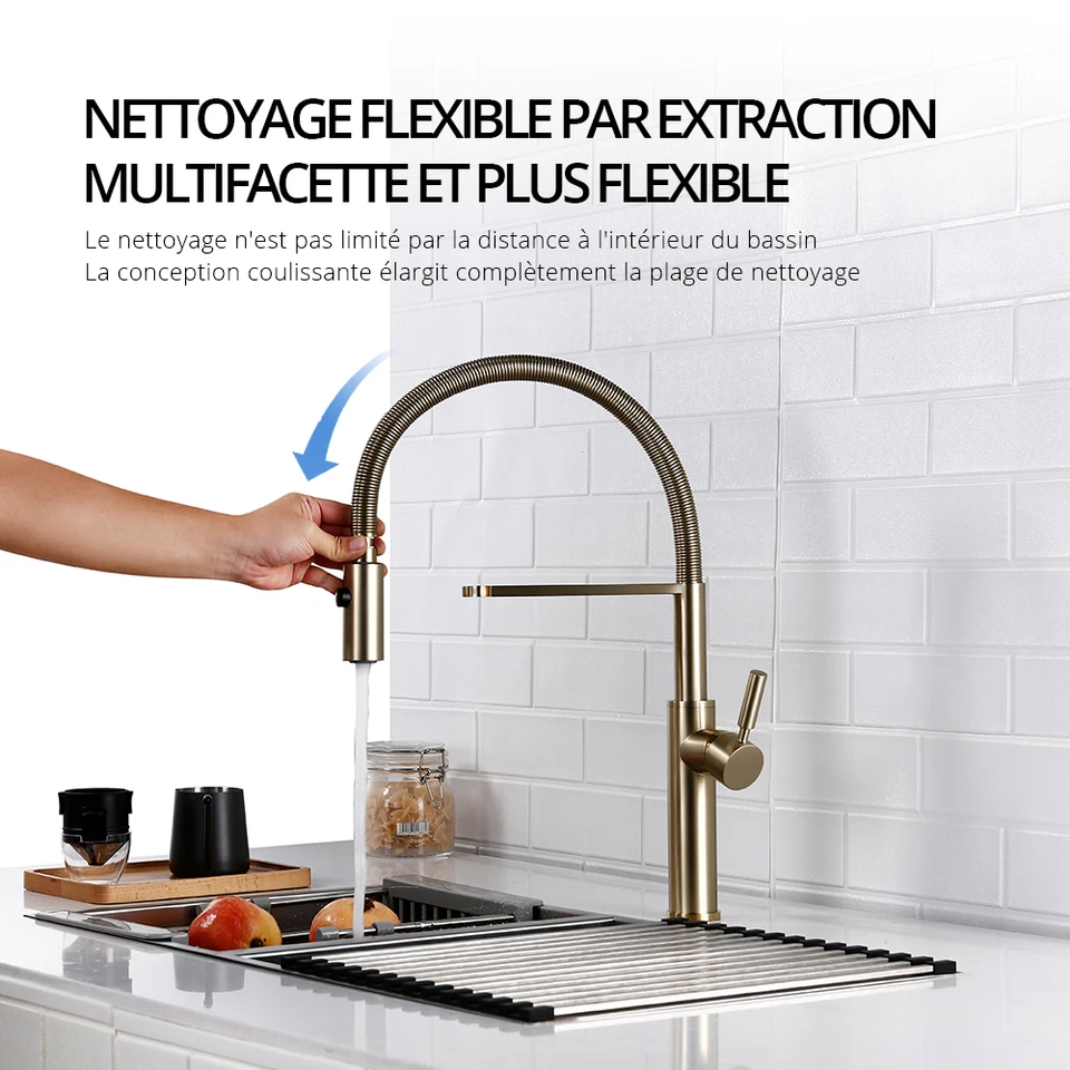 Robinet D’évier De Cuisine – Bridge, Levier Simple, Finition Oil Rubbed Bronze, Pommeau Extracteur