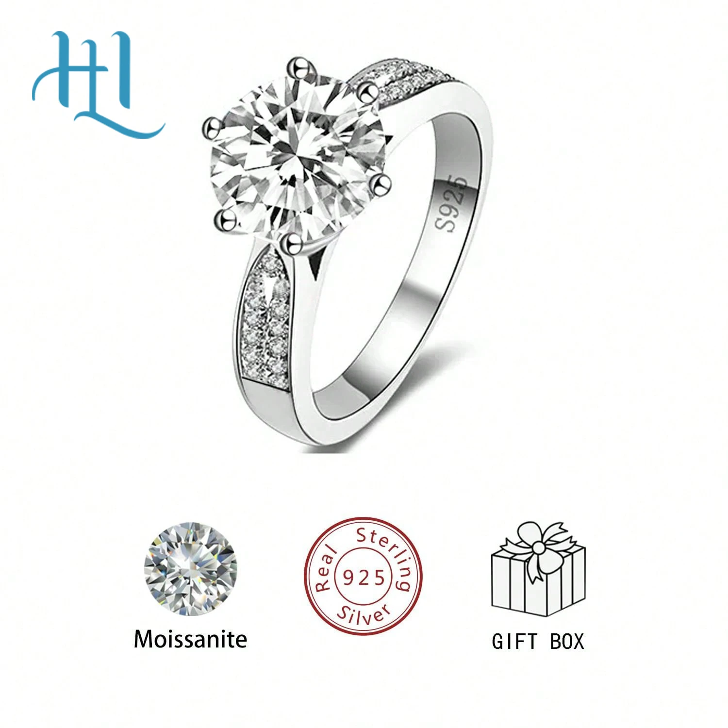 

Women's Moissanite Ring,1 Carat Engagement,D Color VVS1 Clarity Bright Round Cut,White Gold S925 Silver Plated Ring for Weddings