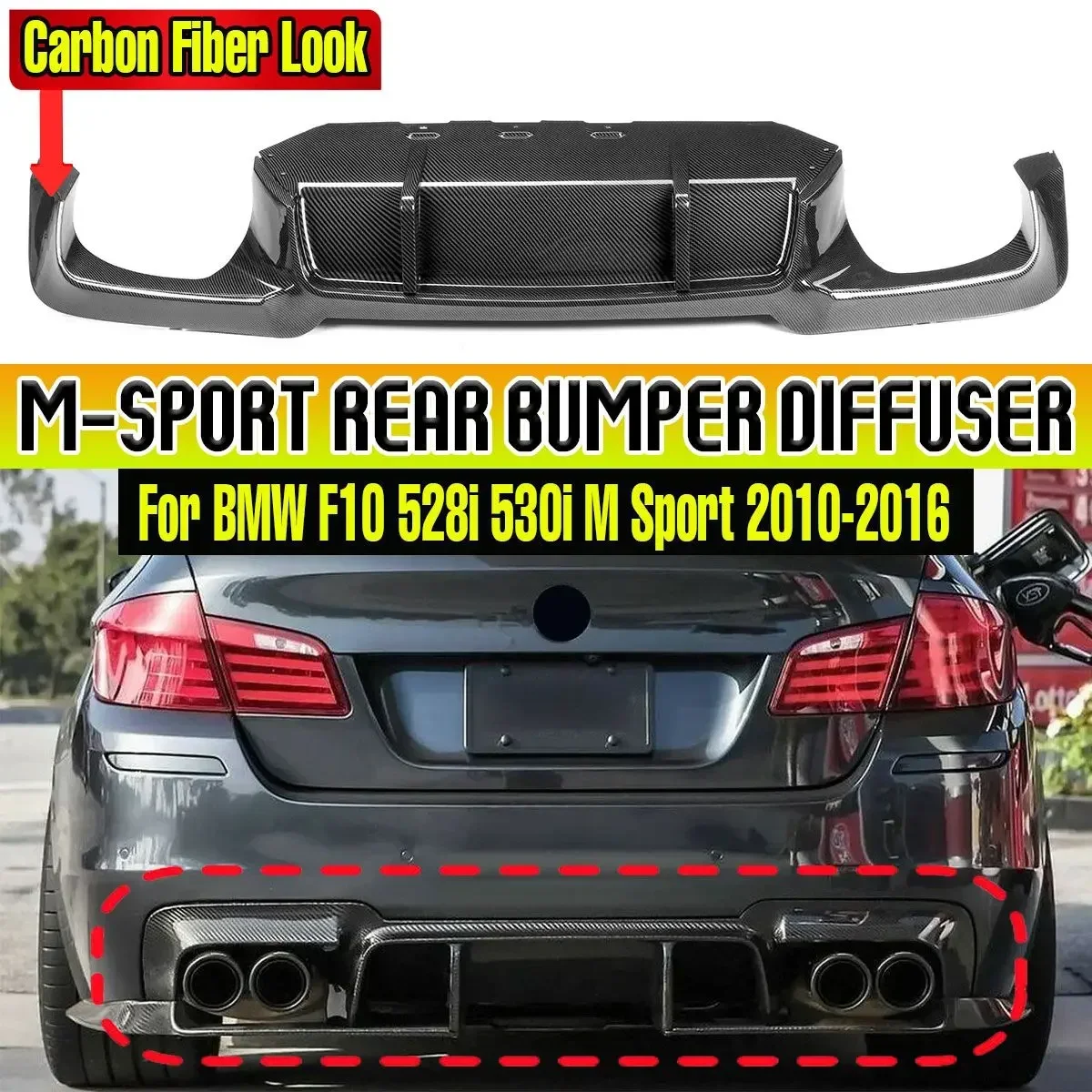 

Car Rear Bumper Diffuser Lip Splitter W/ Led Brake Light For BMW F10 528i 530i M Sport 2010-2016 Rear Bumper Diffuser Body Kit