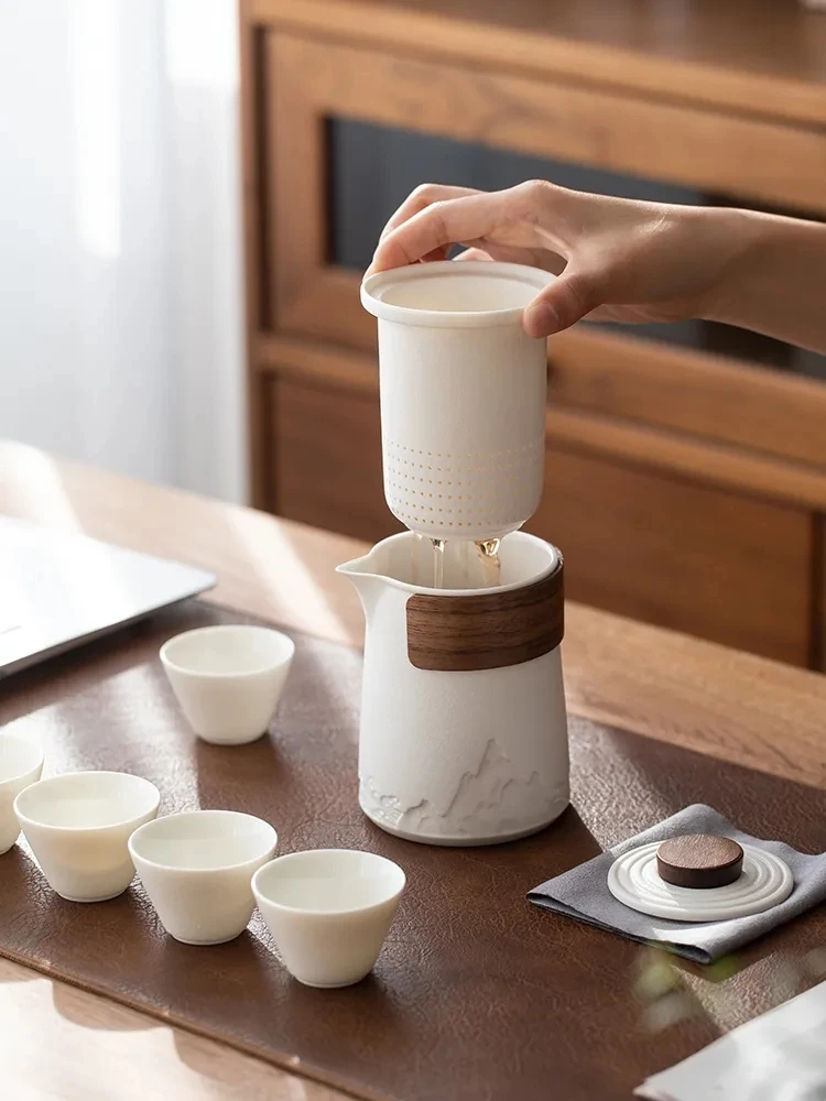 Ceramic Travel Tea Set Portable Set Brewing Tea Outdoor Carry-On Travel Camping Drinking Equipment Small Quick Cups