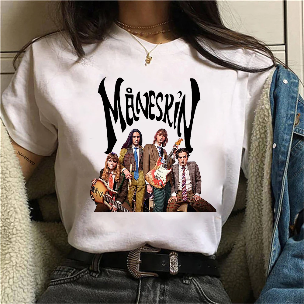 Maneskin T Shirt  New Fashion Women Casual Hip Hop Cotton T-Shirt Female Harajuku Maneskin Merch Tee Shirt Damiano David Tshirts