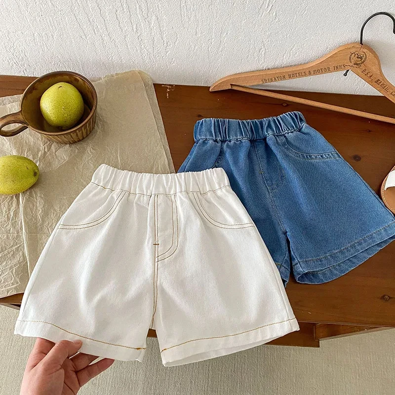 2024 New Summer Kids Denim Shorts Boys Girls Simplicity Softness