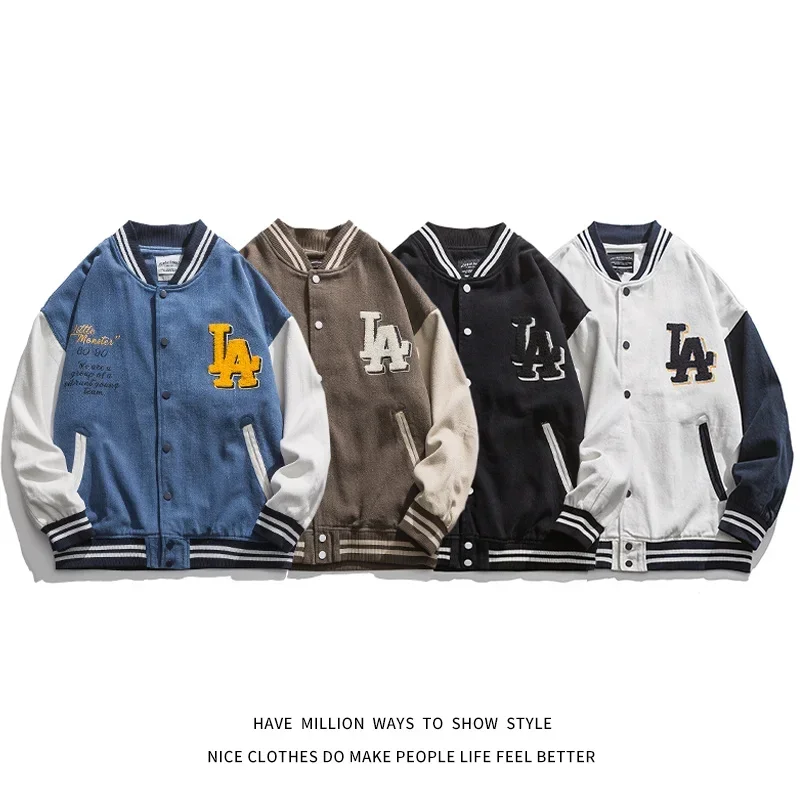 NEW FASHION Spring&Autumn LA Embroidery Women's Baseball Jacket Men's Coat Unisex Couple Varsity Bomber Boyfiend Style