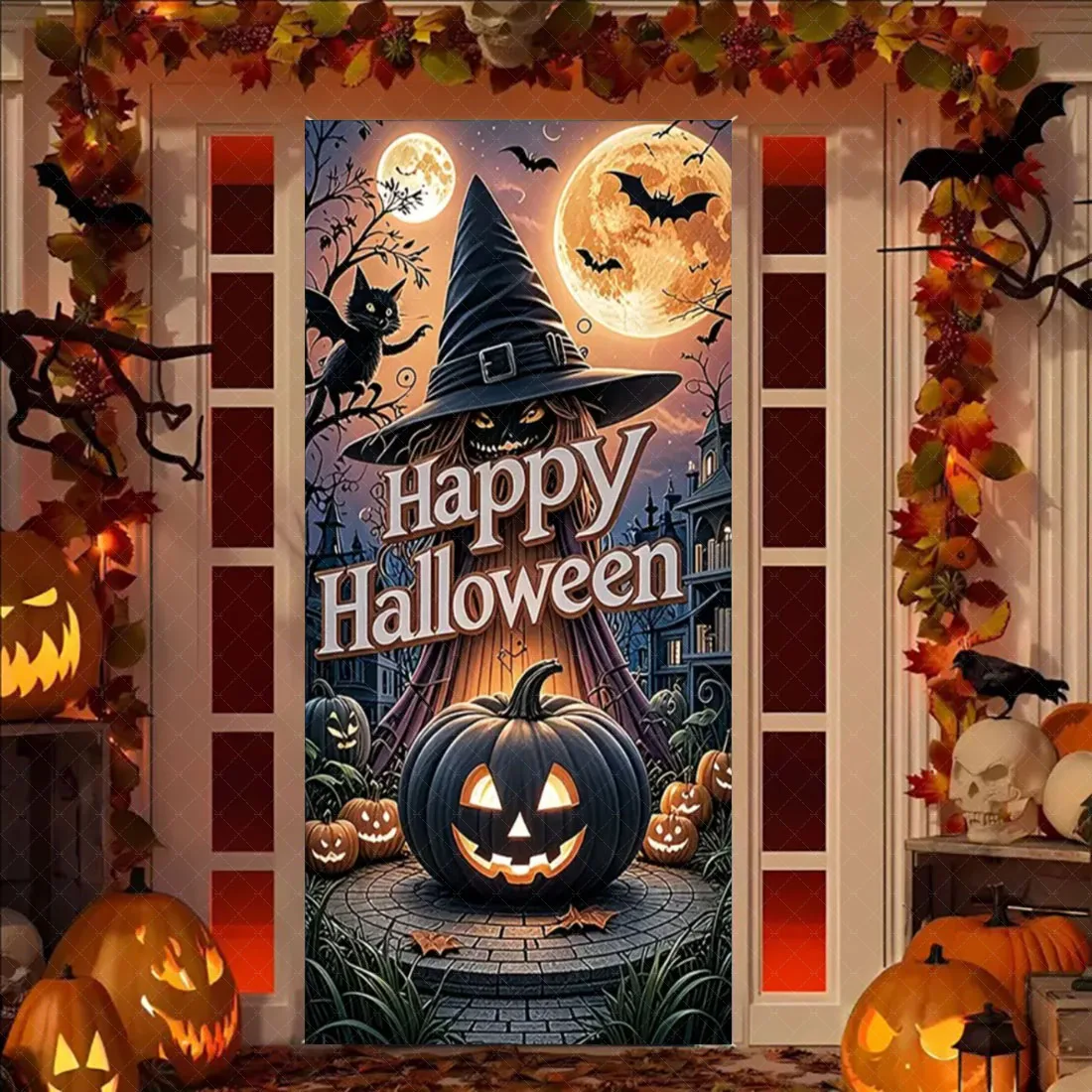 Gruseliges Halloween-Türbanner, Terror, Tag der Toten, Urlaub, hängender Hintergrund, blutiger Horror, Party-Dekoration, Zubehör, Türabdeckung – Detail 20