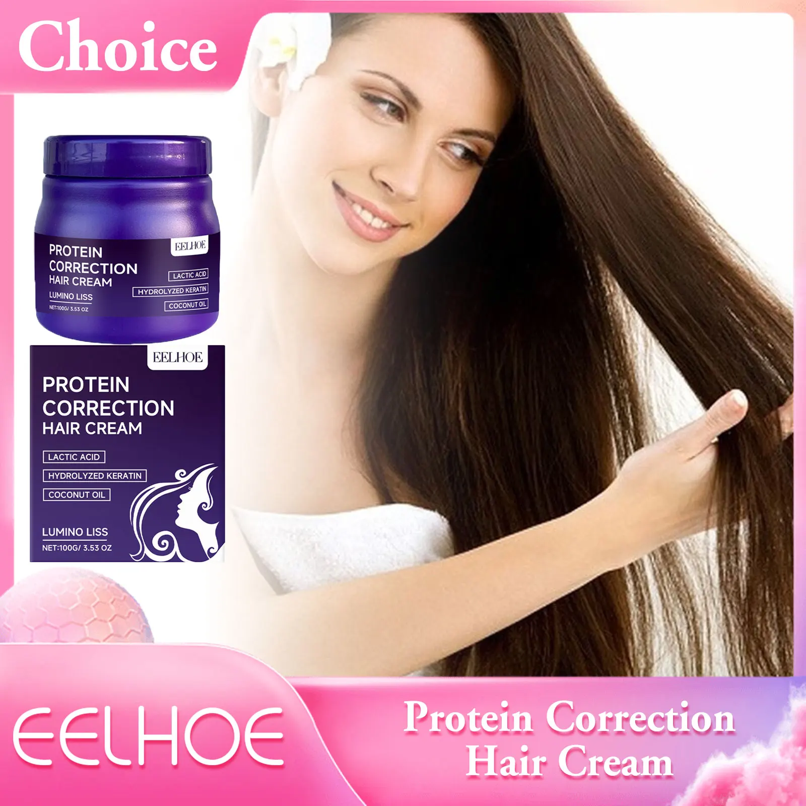 EELHOE Protein Hair Cream Straightening Treatment Fast Repair Damaged Frizzy Smoothing Curly Hair Deep Moisturizing Care