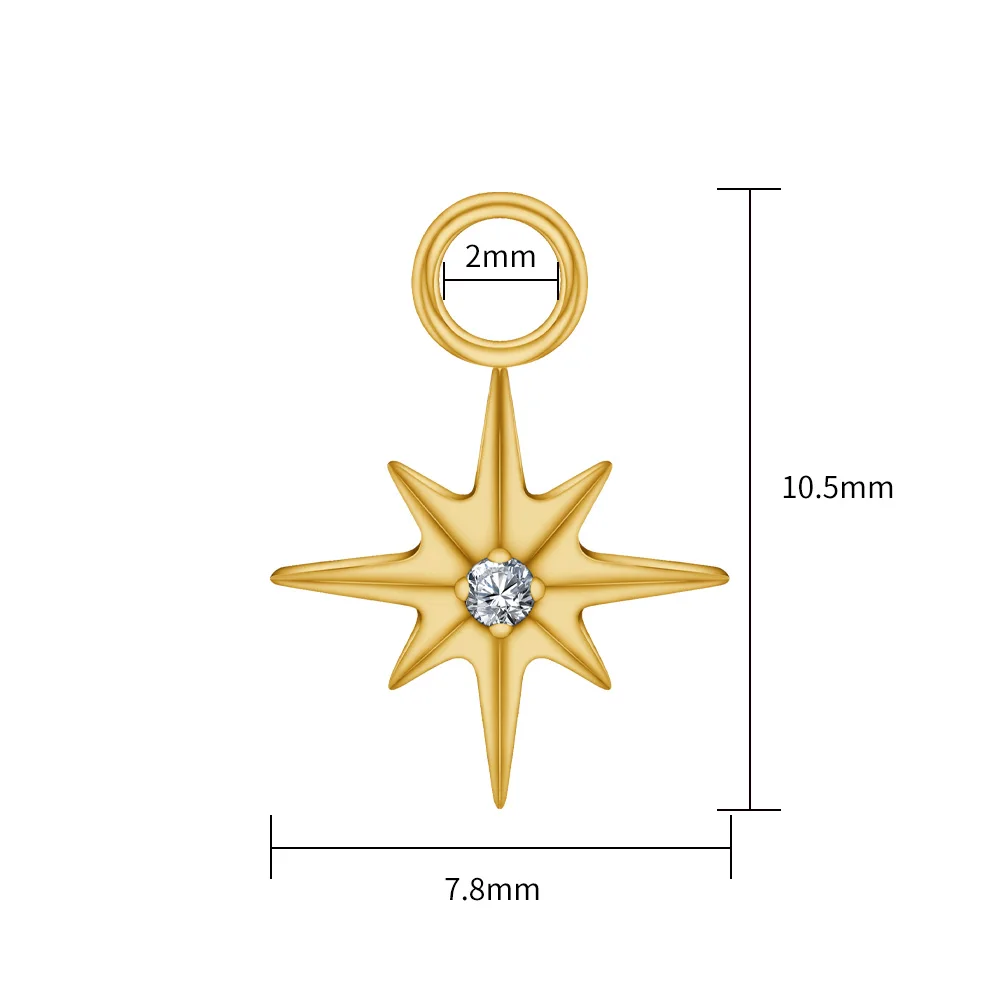 Right Grand ASTM F136 Titanium Starburst CZ North Star Charm Pendant for Ear Lobe Hoop Huggie Dangle Earrings
