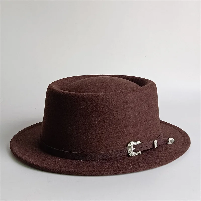 Vintage Pork Pie Hut für Männer, breite Krempe, Filz, schwarzes Fedora, Kirche, Jazz, Band, Trilby, Panama, Gangster, Kappen, Gentleman-Stil – Detail 13