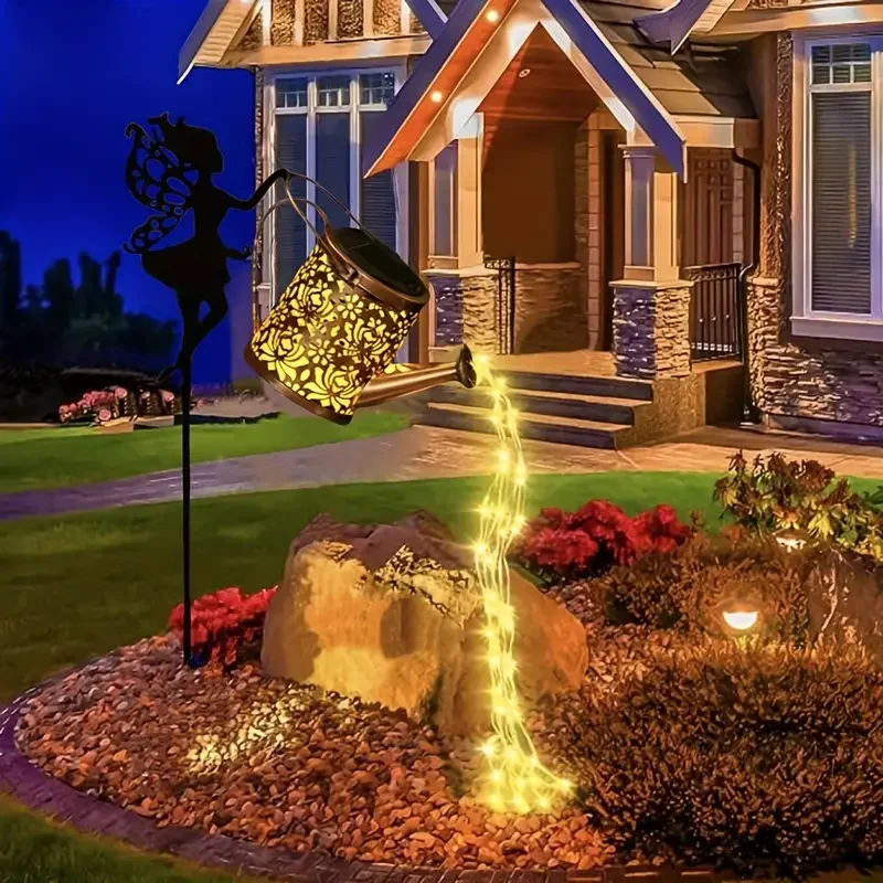 Otdair Annaffiatoio solare con luci, decorazione da giardino per esterni, impermeabile, luci solari da giardino per vialetti esterni, prato, patio, feste, regali per mamma, nonna, compleanno