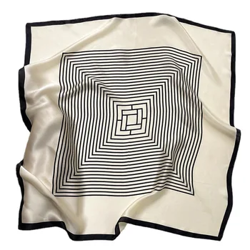 Sciarpa quadrata in pura seta al 100% Sciarpa da donna per ufficio Sciarpe al collo Stampa Fazzoletto da collo di lusso Bandana Foulard primaverile Scialle femminile 65 cm 1