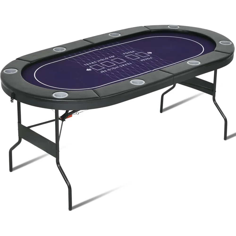 8 Player Folding Poker Tables w/Collapsible Legs,Padded Rails and Cup Holders, Portable Poker Table for Texas Holdem
