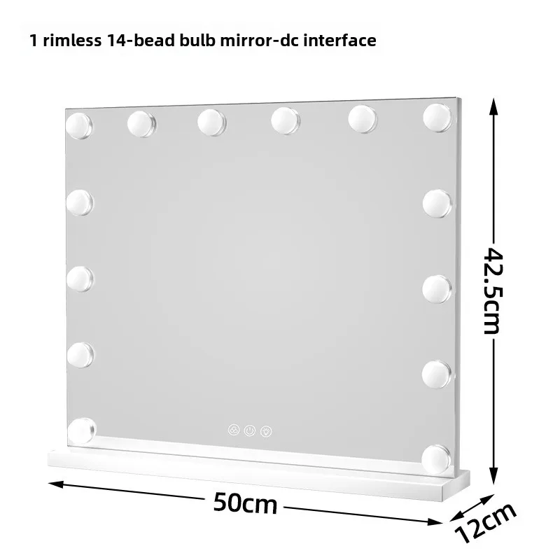 Cross-border hot-selling European square led cosmetic mirror 14 beads Hollywood wrought iron mirror with light bulb desktop smar