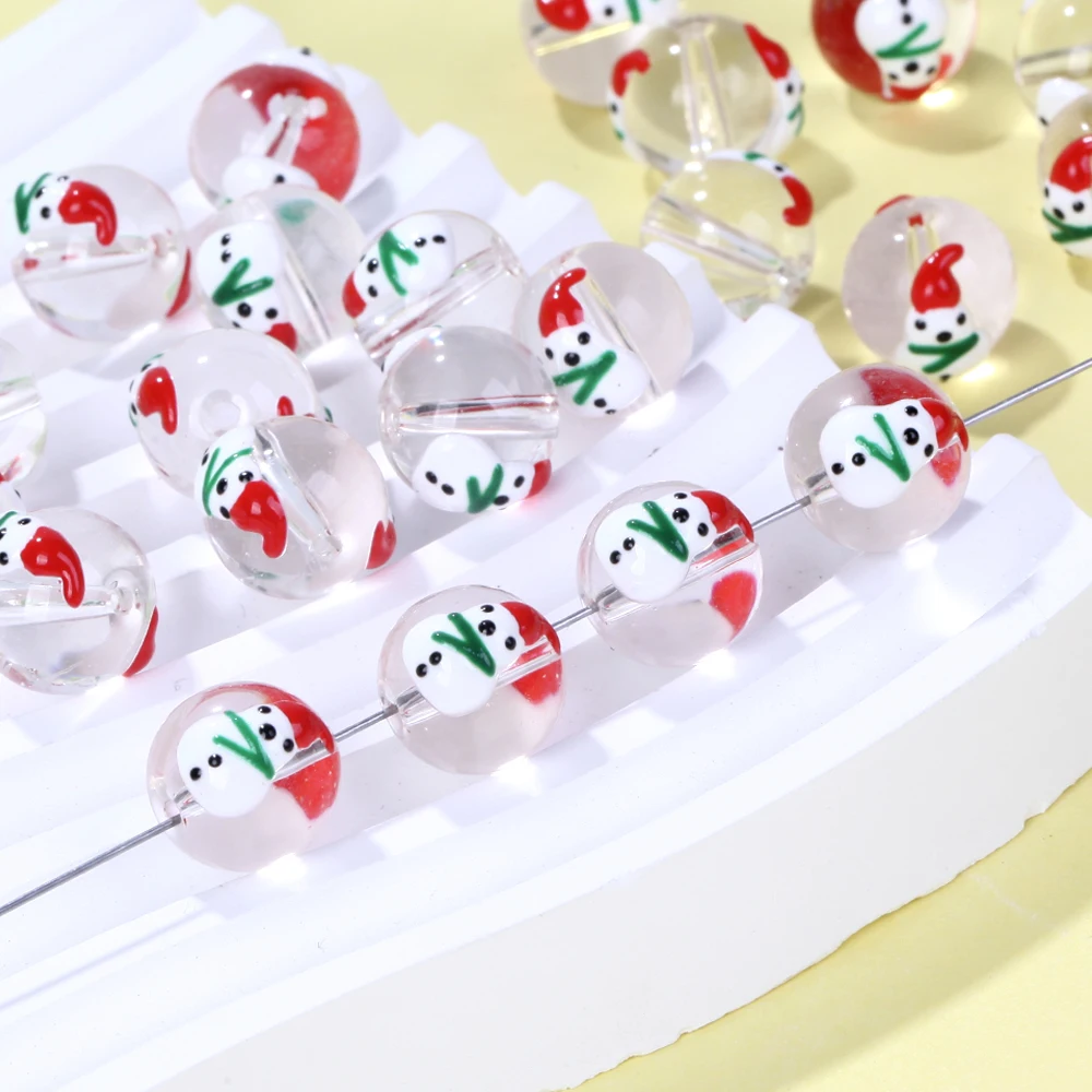 10 Stücke 12mm DIY Handbemalte Weihnachten Glas Lampwork Runde Perlen Für Schmuck Machen Armband Halskette Ohrring Weihnachten Zubehör – Detail 13