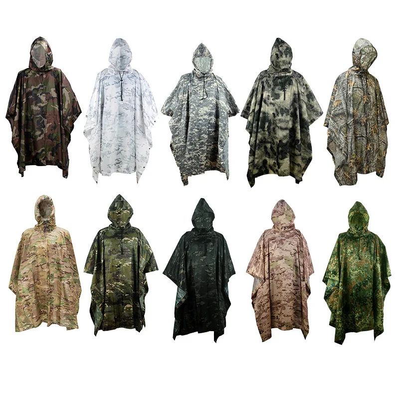 

Outdoor Hooded Breathable Rainwear Camo Poncho Army Tactical Raincoat Camping Hiking Hunting Birdwatching Suit Travel Rain Gears