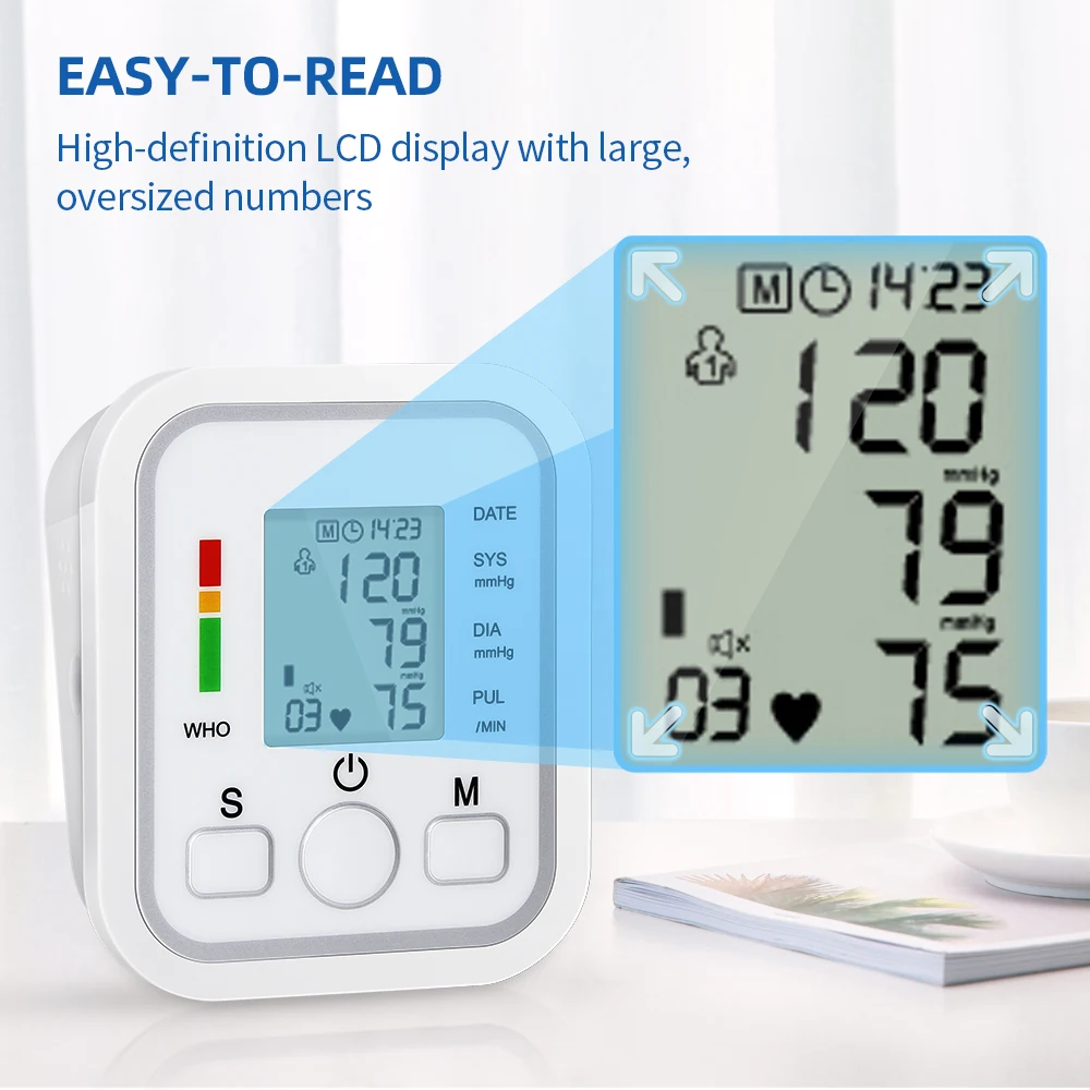 Wondfo Home Health Care Digital Lcd Upper Arm Blood Pressure Monitor Heart Beat Meter Machine Tonometer for Measuring Automatic