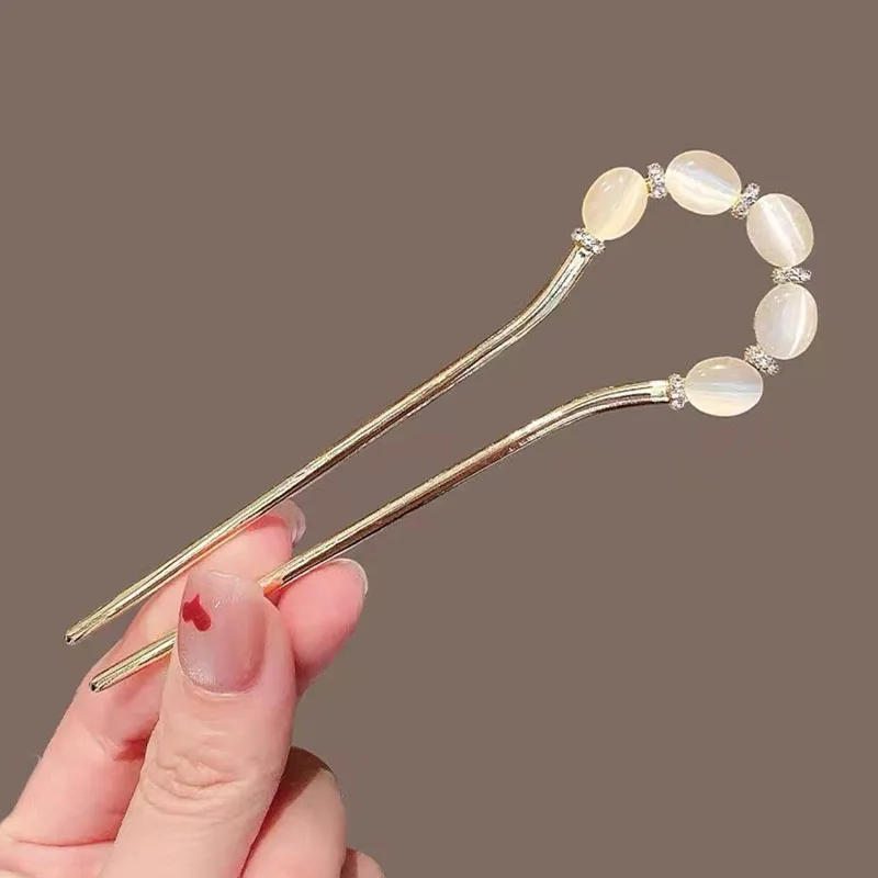 Trendige U-förmige Haarspangen aus Metall für Frauen und Mädchen, Haarspangen aus Katzenaugen-Stein, Haarstyling-Werkzeuge, Frisur-Werkzeuge, Accessoires – Detail 6