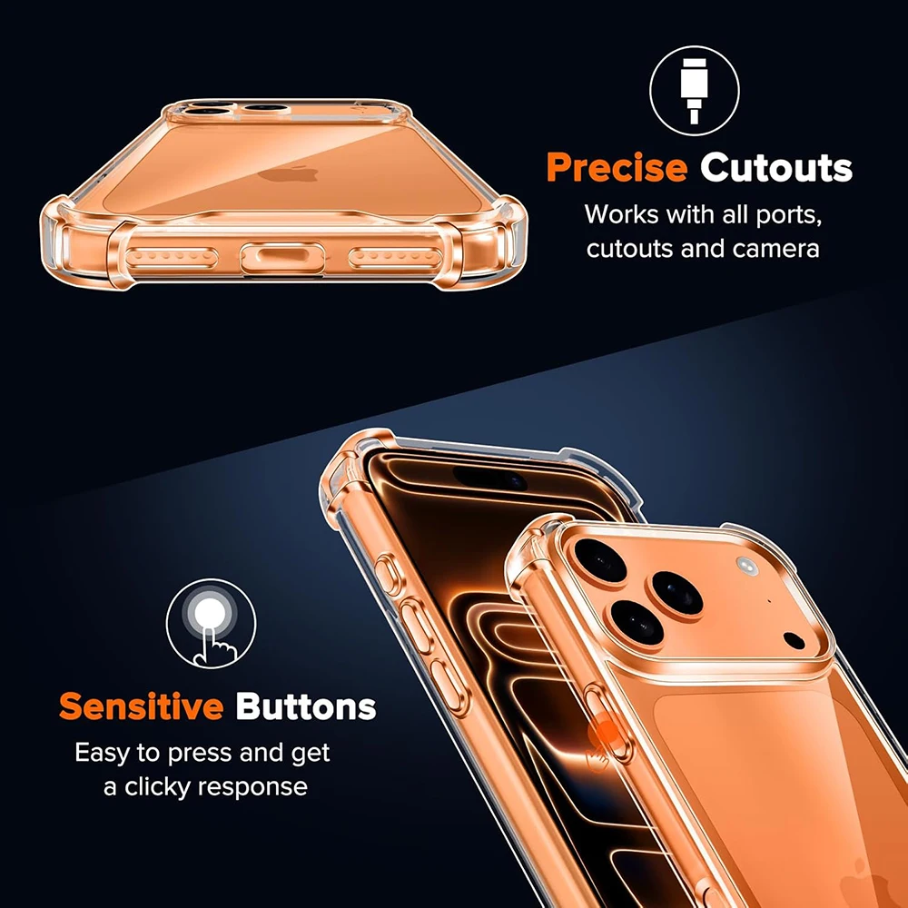 Shockproof Hybrid Transparent Case - Durable PC Hard Back with Silicone Soft Shell