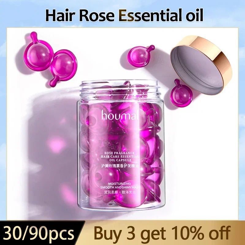 

30Pcs Repair Damaged Serum Strengthen Hair Rose Essential Oil Smooth Silky Hair Vitamin Capsule Nourishing Treatment