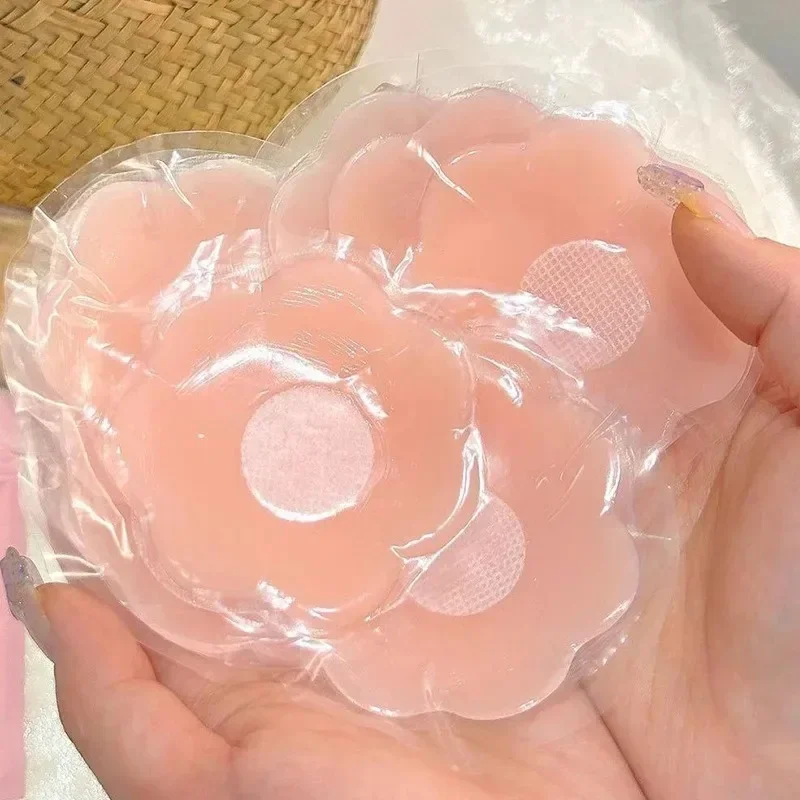 12pcs with Box Women Flower Silicone Nipple Cover Reusable Sweatproof Petals Chest Patch Invisible Circular Seamless Bra Sticker