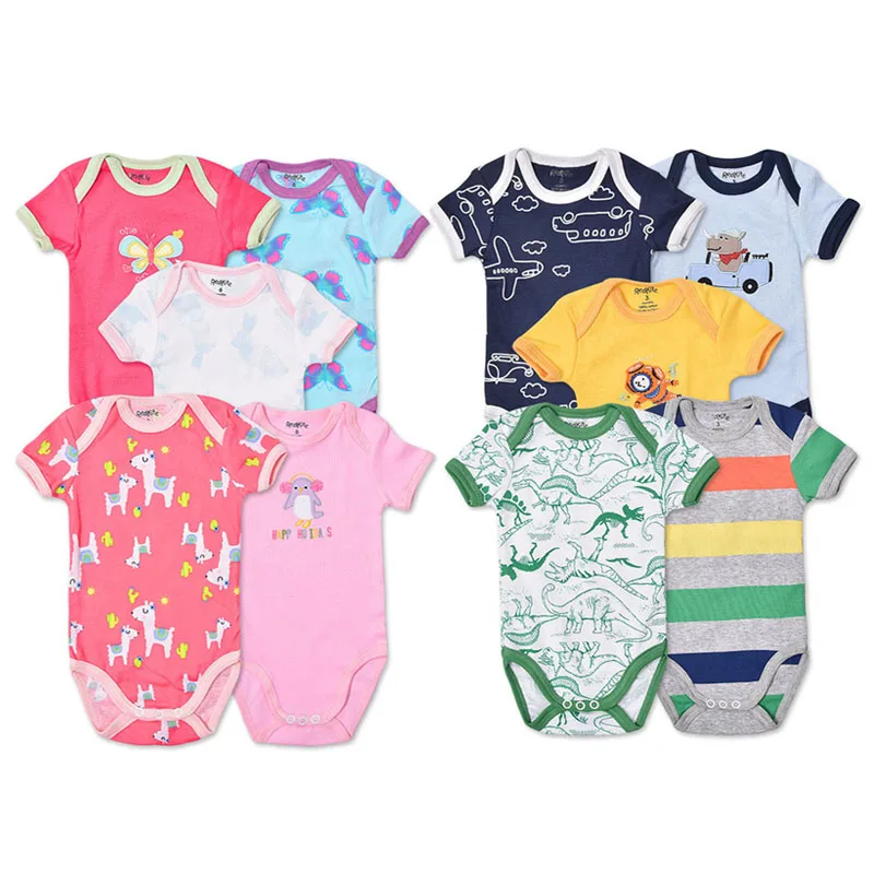 5Pcs 3M-24M Short Sleeve Cotton Winggle-in Jumpsuit Infant Baby Bodysuit