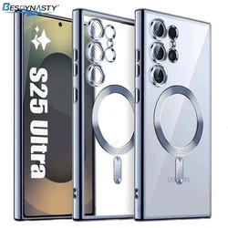 Magnetic Clear Soft Case with Luxury Glitter Plating - Galaxy S24Ultra (Sky Blue)