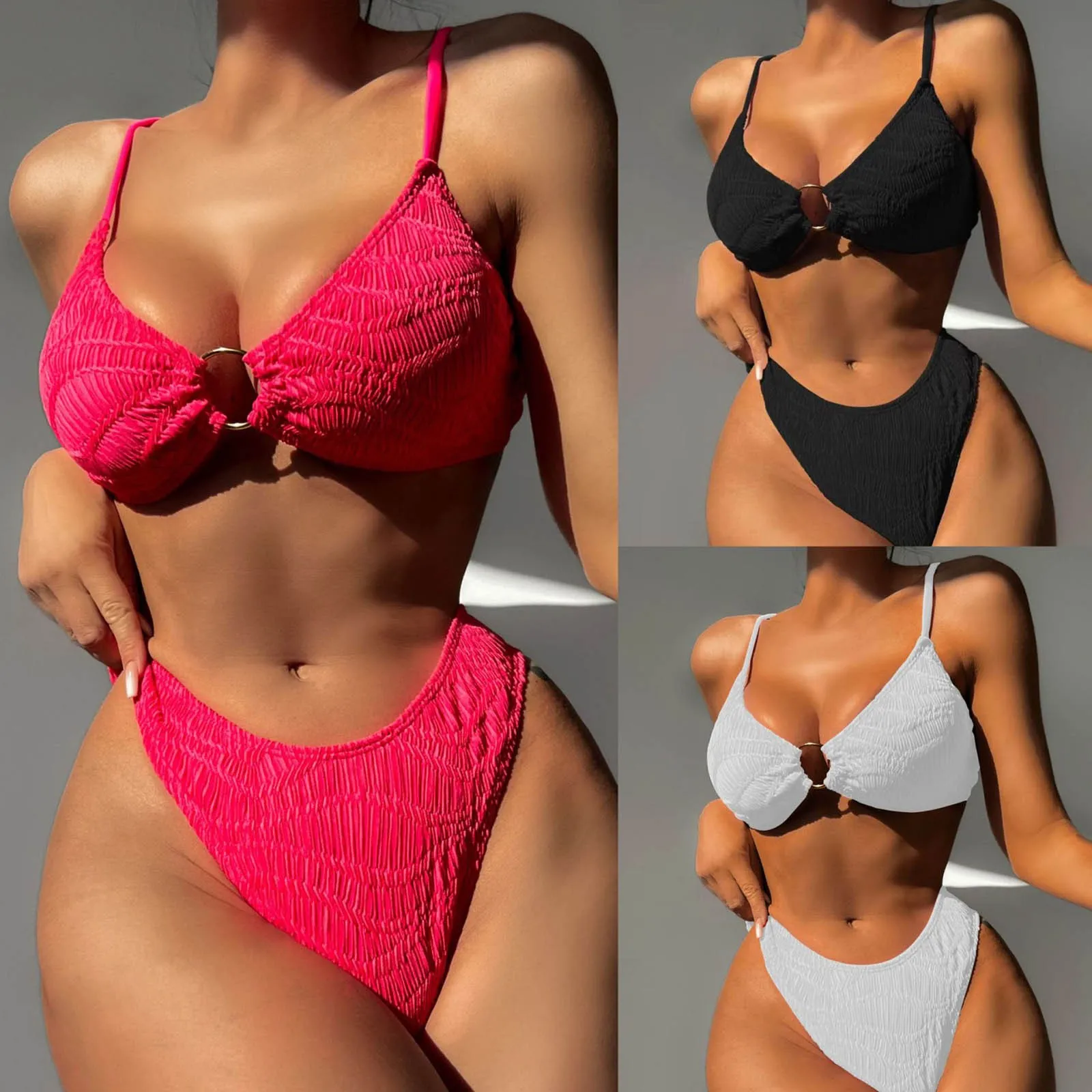 

Women'S Fashion Split Solid Color Steel Ring Beach Bikini Women Sexy Swimsuit Female Thong Bikini Swimsuit Two Piece Bikini