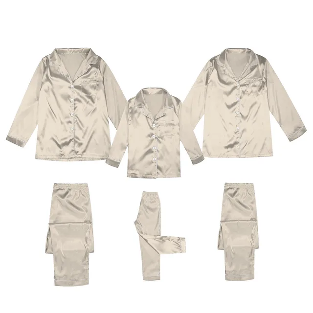 Silk Family Christmas Pajamas Sleepwear Satin Tops+Pants 2pcs Nightwear Pajamas Loungewear Solid Matching Suits For The Family 4