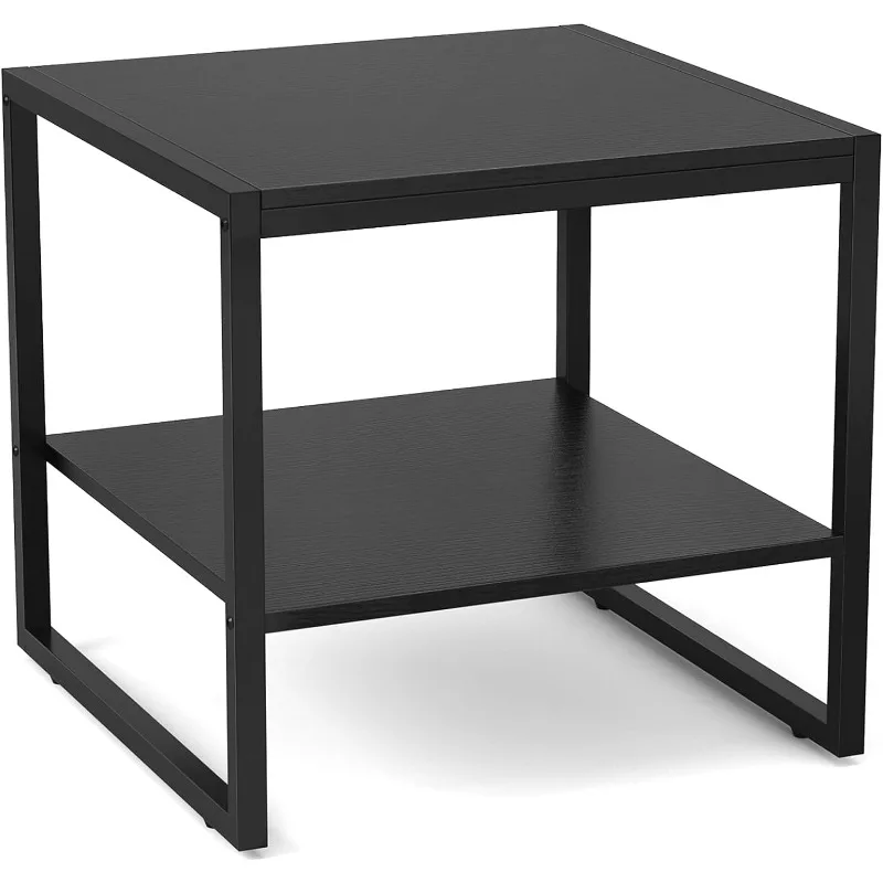 

20 Inch Square Side Table Modern Living Room Night Stand with 2-Tier Storage Shelf Coffee End Table, Wood Finish Bedside Table