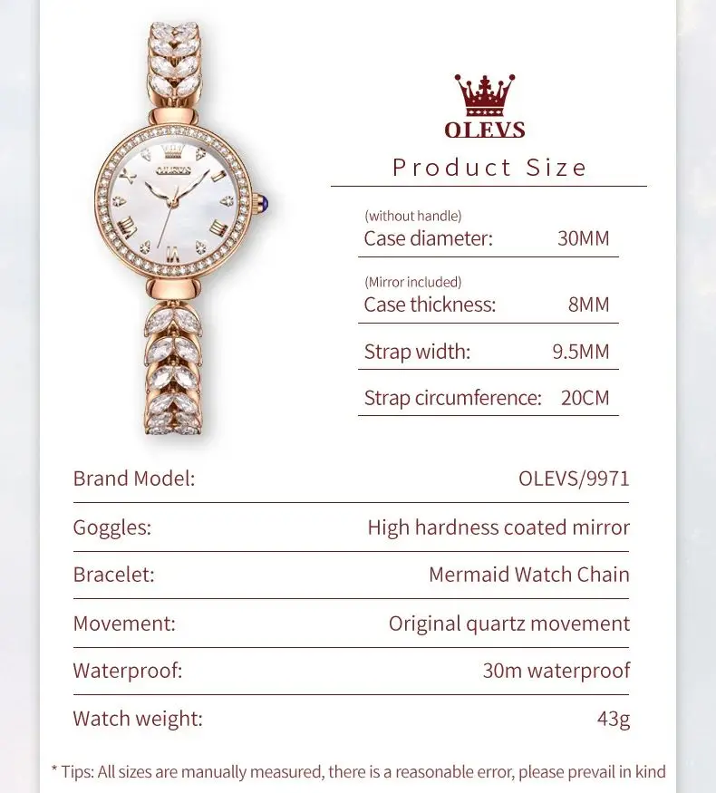OLEVS 9971 Woman's Watch Waterproof Diamond Luxury Quartz Watch For Women Roman Scale Top Brand Fashion Ladies Wristwatch