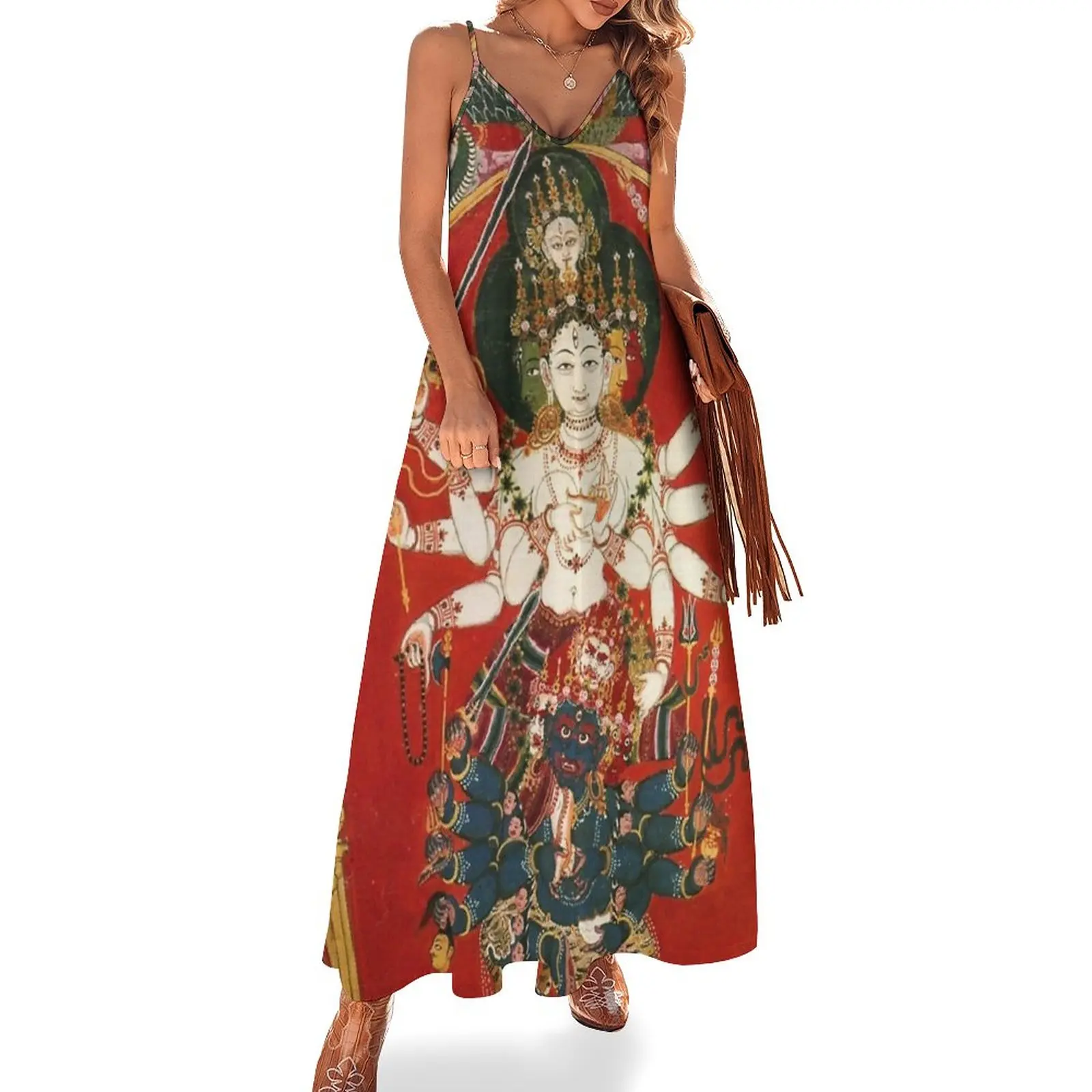 

Mandala 146 Lakshmi Mahakala Thangka Nepal Sleeveless Dress luxury women's party dress evening prom sensual sexy dress for women