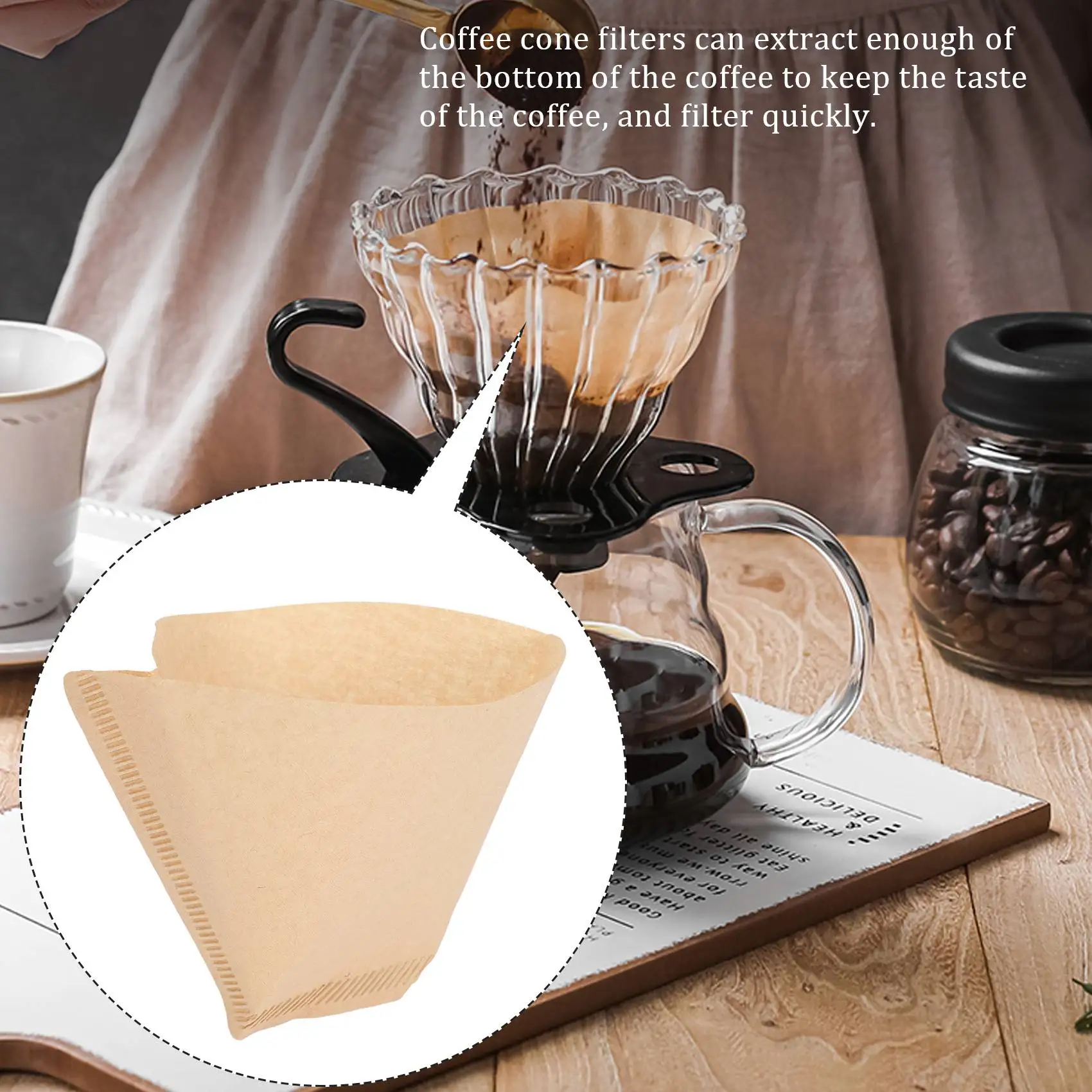 100Pcs Coffee Filters Disposable Cone Paper Coffee Filter Natural Unbleached Filter 4-6 Cup for Pour Over Makers HOT