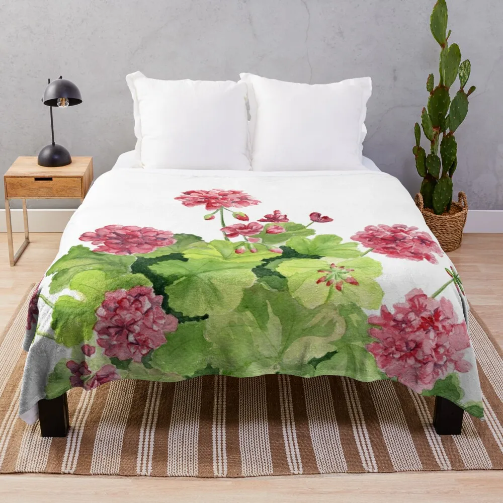 

Geranium Watercolor 3 Throw Blanket Fluffy Soft Blankets Luxury St Blanket blankets and blankets Camping Blanket