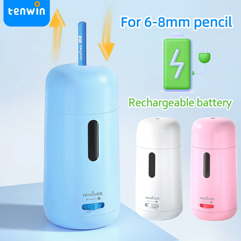텐윈 전동 연필깎이 (6-8mm 연필용) 문구류 충전식 배터리 자동 연필깎이 신학..