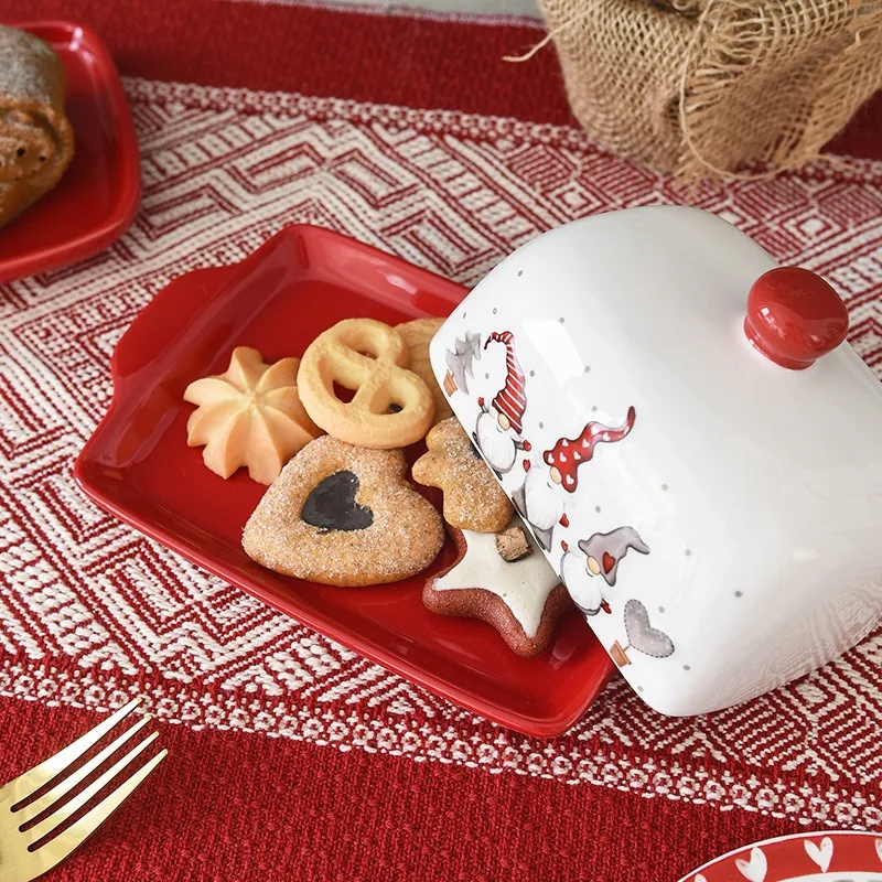 Nordic Ceramic Butter Dish Elk Santa Claus Sweets Cakes Desserts Plate Butter Plates Christmas Food Tray Cheese Tray Tableware