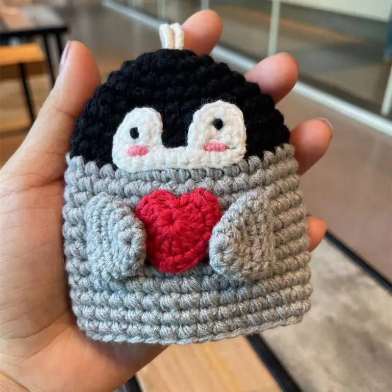

Creative Knitting Penguin Keychians Crochet Keys Holder Cute Knitted Keyrings With Storage Bag Keychain Car Keys Accessories