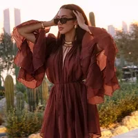 HXAO Woman 2025 Dress Ruffle Long Sleeve Mini Dress Summer Tie Fairy Short Dresses For Women Pleated Elegant Party Dresses 088 - Image 4