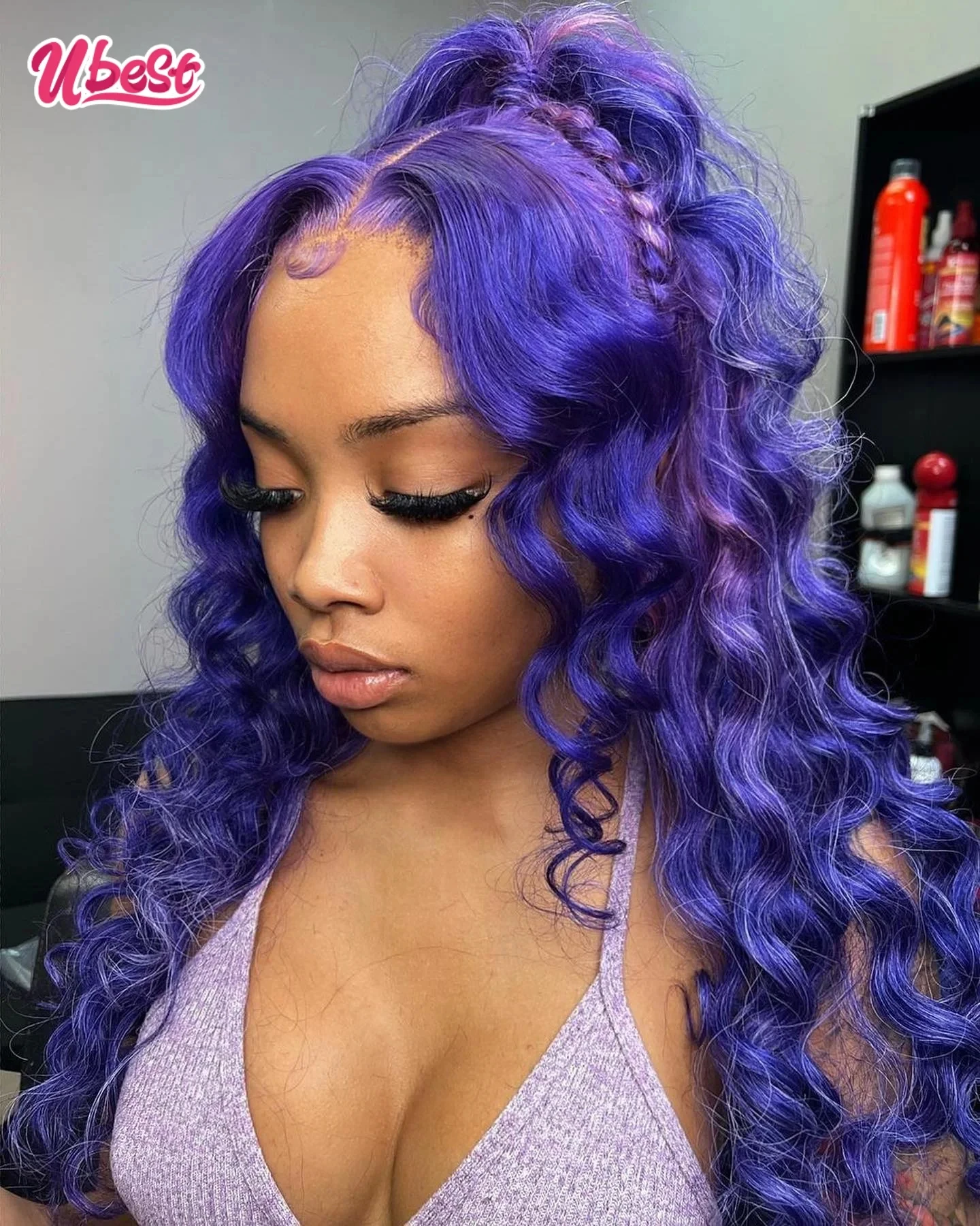 Blue Purple Colored 13X6 Human Hair Wigs Water Wave 13x4 Transparent Lace Front Human Hair Wigs for Women Remy