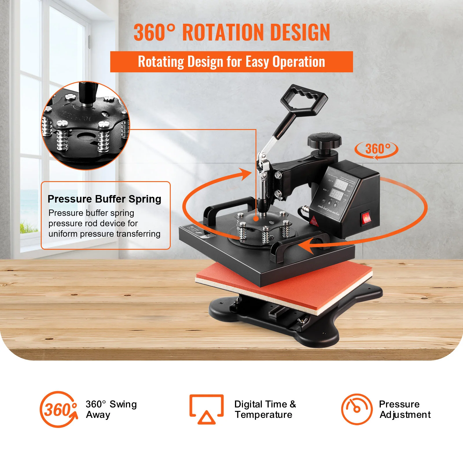 SucceBuy 12x10 In Dual Digital Heat Press Machine 650W Swing Away 360 Degree Rotation Transfer Sublimation Printing for T-Shirt 5