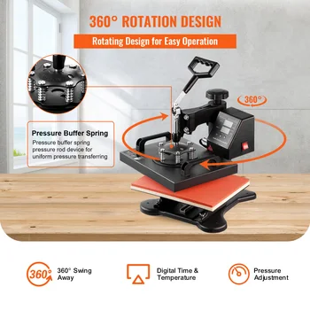 SucceBuy 12x10 In Dual Digital Heat Press Machine 650W Swing Away 360 Degree Rotation Transfer Sublimation Printing for T-Shirt 5