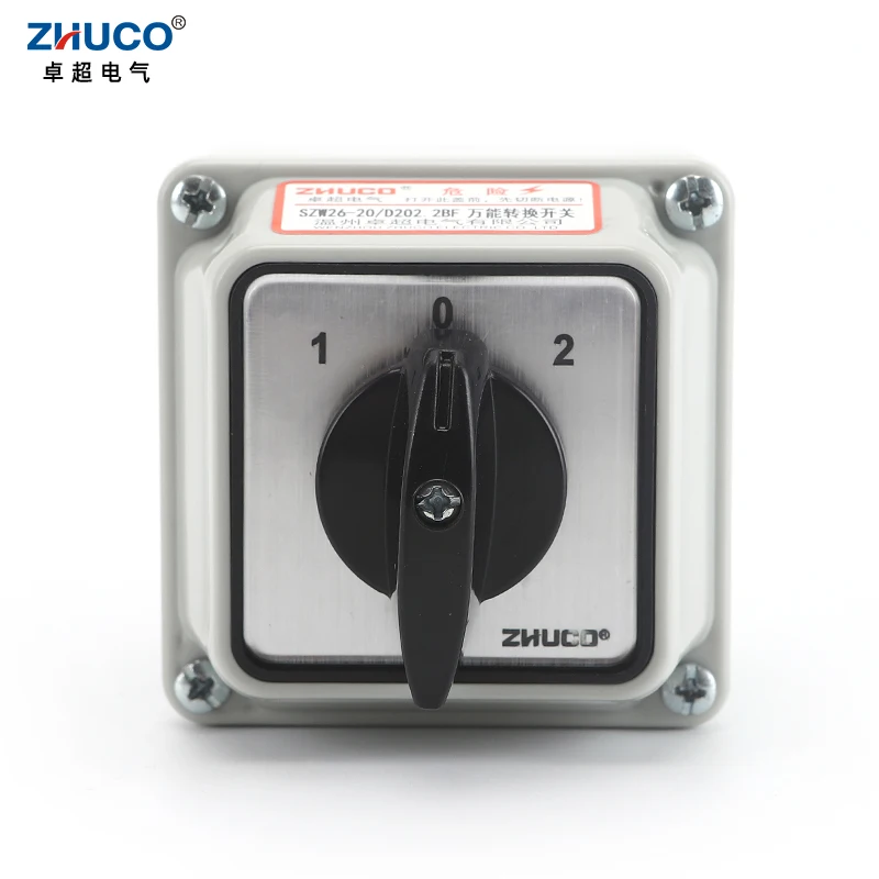 ZHUCO SZW26/LW26-20 20A 3 위치 2 극 8 나사 선택기 전환 방수 및 방진 밀폐형 상자가 있는 로터리 캠 스위치