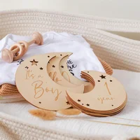 Baby Wooden Memorial Monthly Cards Moon Shape Monthly Newborn Engraved Age Photography Props Accessories Baby Birthing Gift 1