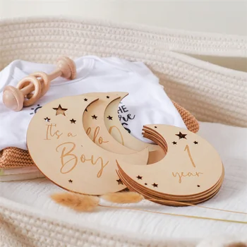 아기 나무 기념 월간 카드 달 모양 월간 신생아 새겨진 나이 사진 소품 액세서리 아기 출산 선물
