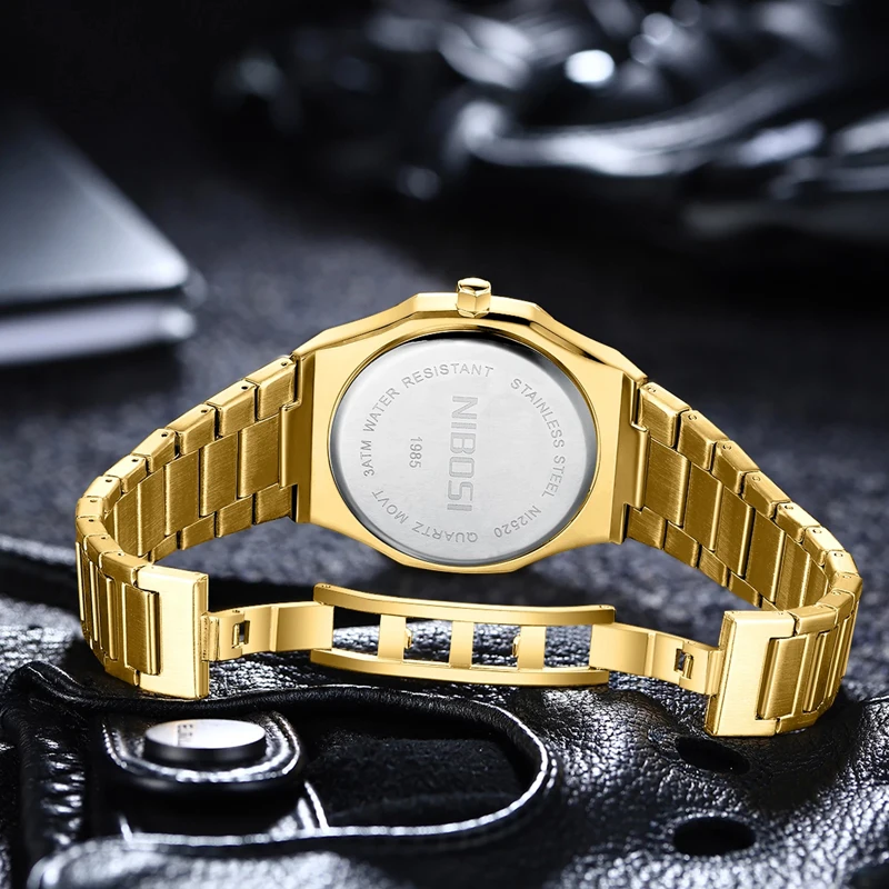 NIBOSI Business Mens Watches Top Brand Luxury Stainless Steel Gold Strap Waterproof Fashion Quartz Watch Men Relogio Masculino