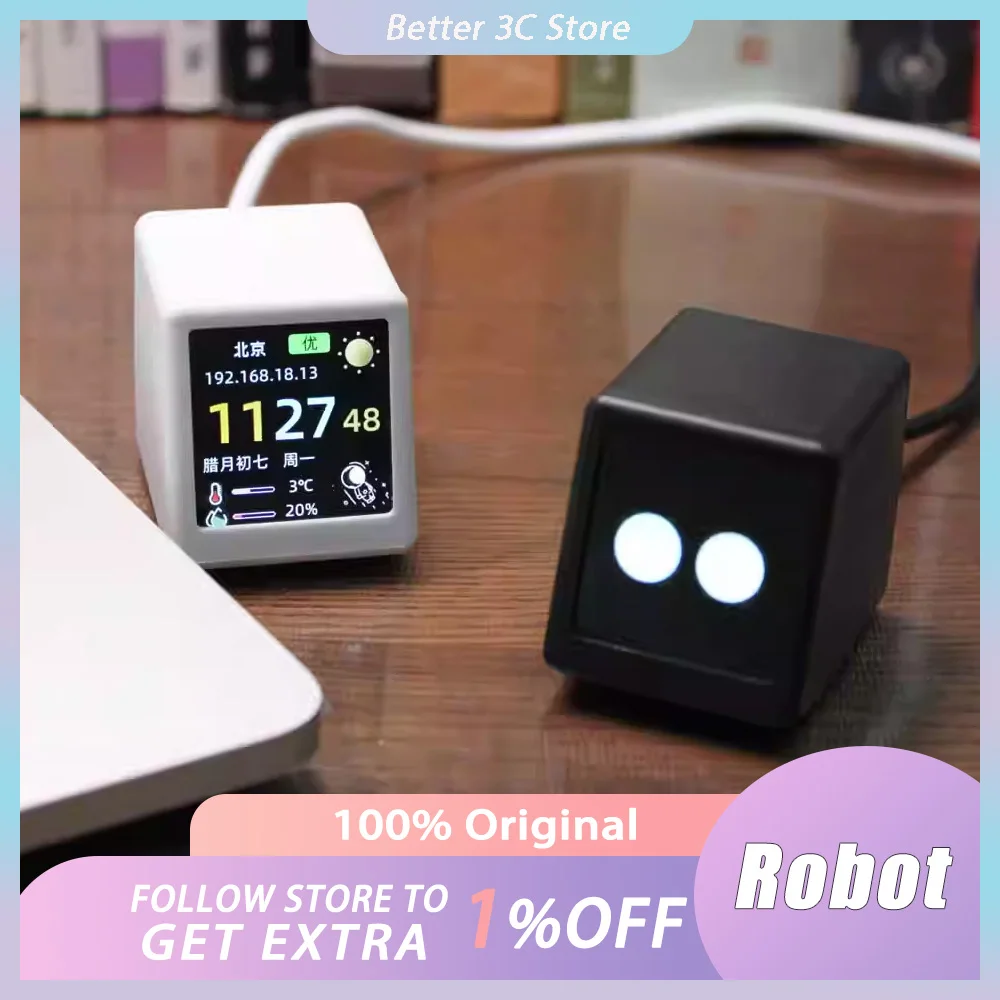 Intelligent Car Companion Robot 1.54 inch LED Screen Animated Expression Car Cute Robots Clock Decoration Gift