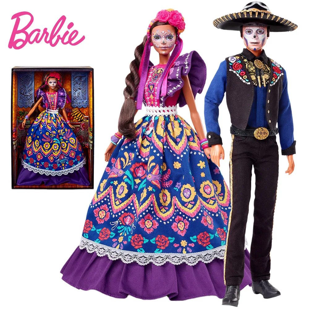 

Original Barbie 2022 Da De Muertos Doll Wearing Traditional Ruffled Dress Flower Crown Calavera Face Paint Gift for Collectors