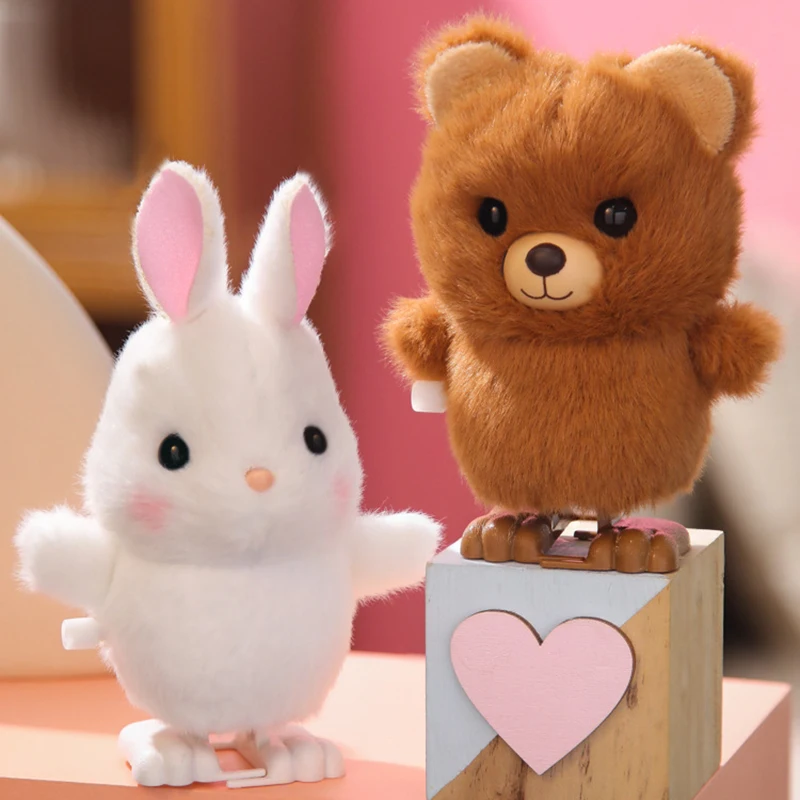 Fun Clockwork Walking Rabbit Cute Toys Kids Cartoon Plush Animal Bear Rabbit Walking Doll Toys Children Birthday Gift