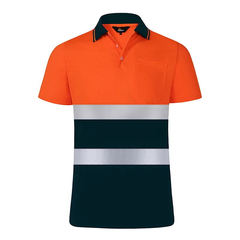 Hi Viz Safety Polo Shirt Orange High Visibility Reflective Shirt With Pockets Quick Dry Safety Clothing Night Work T-shirt