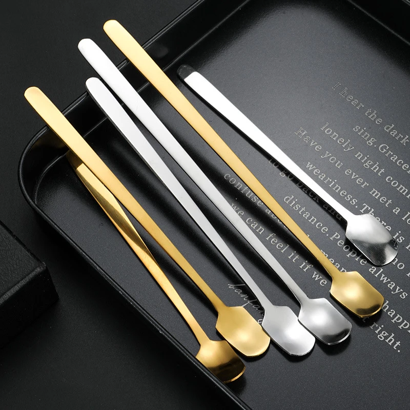 Stainless Steel Square Mini Teaspoon Long Handle Small Spoon Coffee Ice Cream Honey Mixing Spoons Tableware